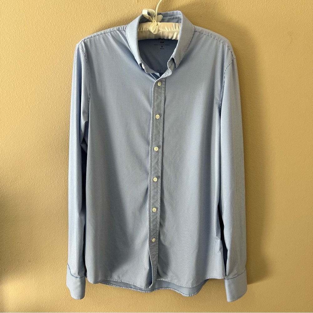 Rhone Mens Button Down Shirt M Medium Blue White Dot Grid Long Sleeve